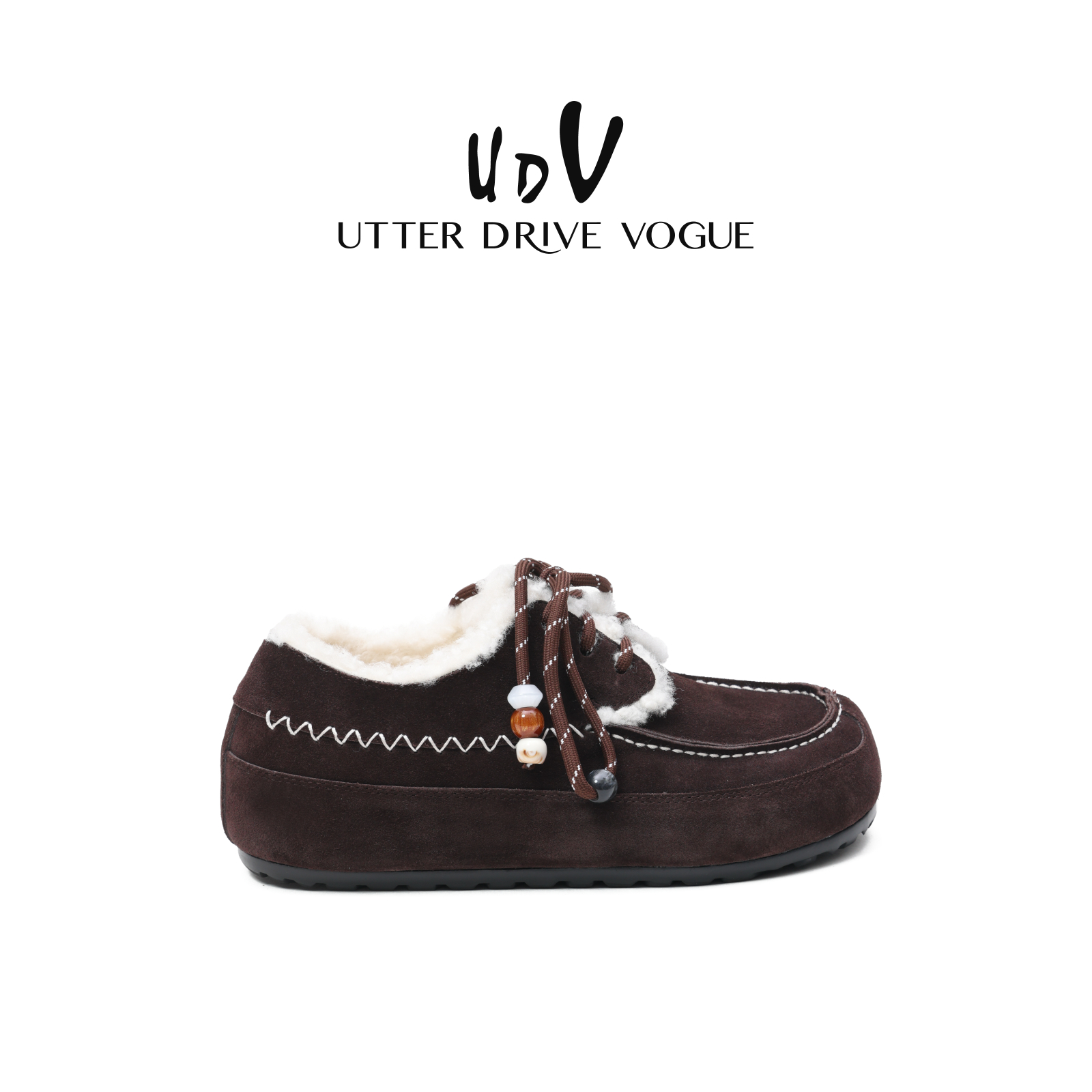 UDV牛磨砂串珠复古豆豆鞋