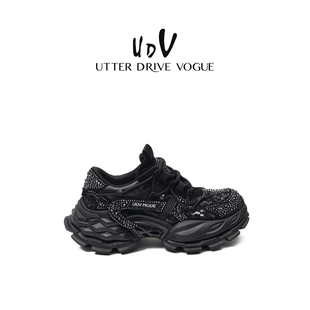 水钻老爹鞋女厚底增高UDV2026春款黑色时尚休闲运动鞋显高女鞋