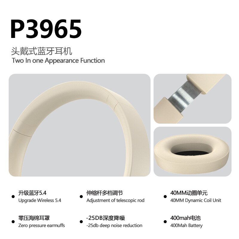 跨境新款p396nc主动降噪真无线头戴式蓝牙耳机折叠手机私模耳机