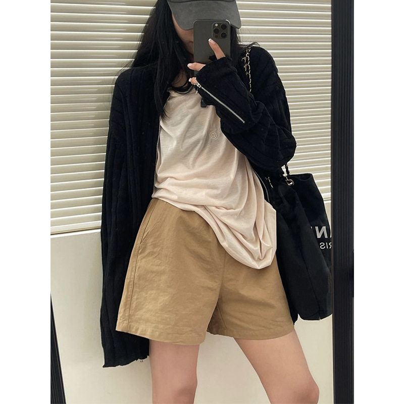 热卖潮流韩日系女休闲短裤纯棉四季高腰显瘦棕色阔腿运动裤子百搭