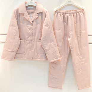 雪尔绵睡衣2026冬季女士浣溪沙薄夹棉三层加厚青年保暖宽松家居服