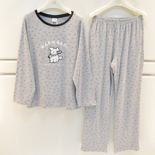 伊姿娇娜睡衣秋季 家居服套 女士莫代尔棉卡通可爱甜美淑女笑脸长袖