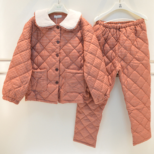 雪尔绵睡衣2026冬季女士浣溪沙夹棉三层加厚加厚保暖时尚家居服