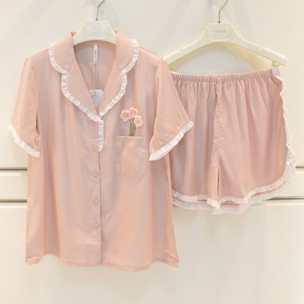 安之伴睡衣2026夏季女士梭织薄款甜美简约田园风短袖短裤家居服套