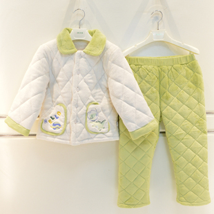 妈咪印象儿童睡衣冬季 家居服 男童三层加厚夹棉双面亲肤绒保暖童装