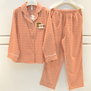 家居服 大方宽松长袖 妮可雅睡衣2025秋季 女士纯棉磨毛梭织格子时尚