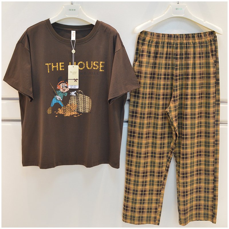 品牌睡衣2026情侣夏季男女士莱卡纯棉卡通圆领短袖长裤家居服套