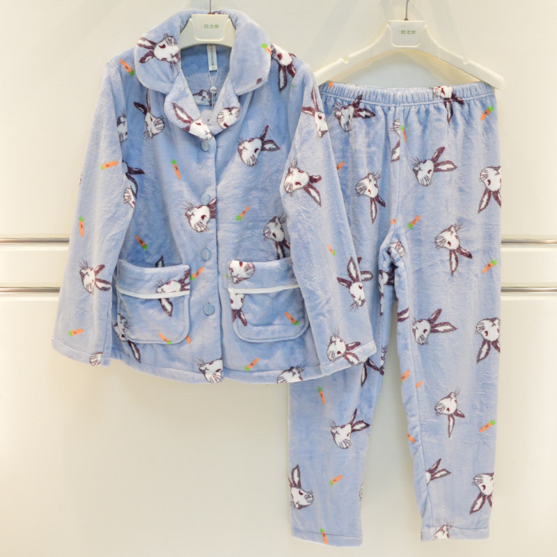 芬腾睡衣秋冬季女士法兰绒素色卡通兔子可爱卡通珊瑚绒保暖家居服,女士内衣/男士内衣/家居服,睡衣/家居服套装,淘宝优惠券,粉丝福利购,淘宝优惠卷