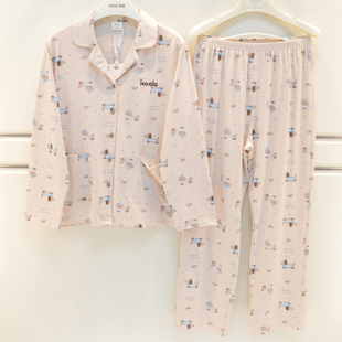 学生宽松家居服套 长袖 伊姿娇娜睡衣秋季 女士羊脂玉棉卡通可爱韩版
