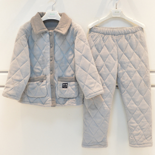 妈咪印象儿童睡衣冬季 家居服 男童亲肤绒三层加厚夹棉清爽帅气童装