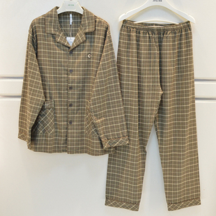 安之伴睡衣2026秋季男士40支双股梭织磨毛格子大方青年帅气家居服