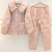 妮可雅睡衣冬季 女士云绫锦三层加厚夹棉蝴蝶结绗绣甜美气质家居服