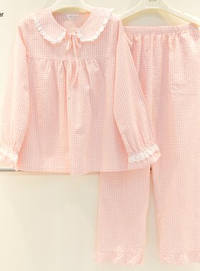 秋鹿梭织格子公主风甜美韩版睡衣