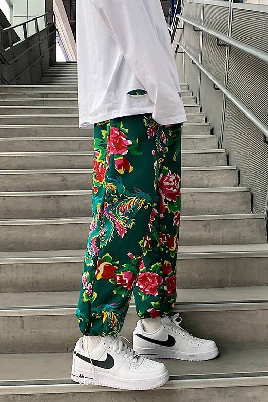 A090D加绒的45风东北大花裤子潮情侣哈伦裤男抖音,男装休闲裤,电商A089-1