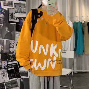 2021春季新款海报风卫衣男圆领套头印花大码衣服WY02图片