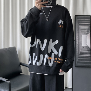 2021春季短句港风卫衣男圆领套头印花潮流大码衣服WY02图片
