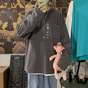 2021春新款港风海报风套头圆领卫衣长袖T恤男大码衣服wy08