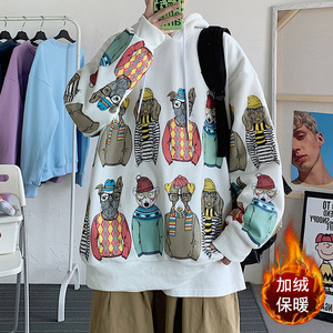 ！备货双十一！白色加绒加厚连帽卫衣男打底衫wy55加绒图片
