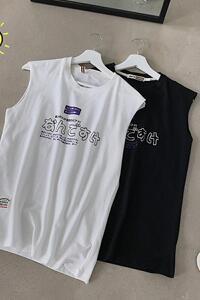19夏季港风背心小猫印花圆领T恤宽松五分袖猫咪男女坎肩090-BX105图片