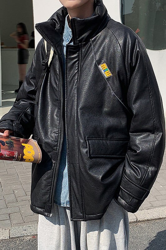 my78此图潮高品质大码磨砂PU皮连帽皮棉衣外套男,男装棉衣,电商A089-1