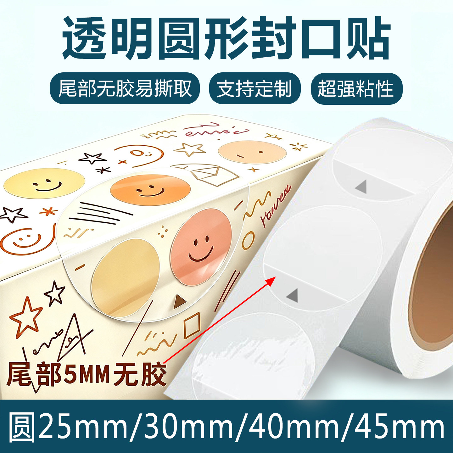 圆形透明易撕贴彩盒包装标签图片