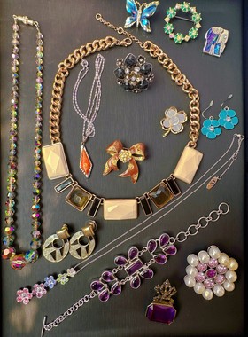 中古高级vintage水晶琉璃珍珠胸针打标项链西洋欧美回流古董孤品