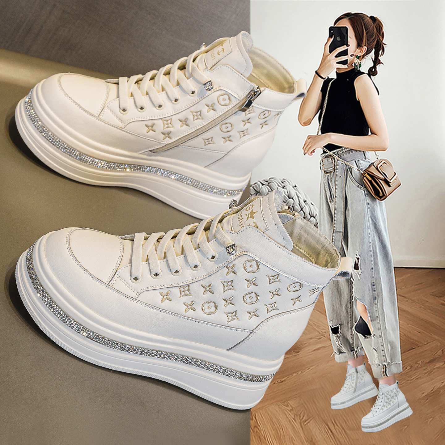 真皮高帮小白鞋女2025年秋季新款