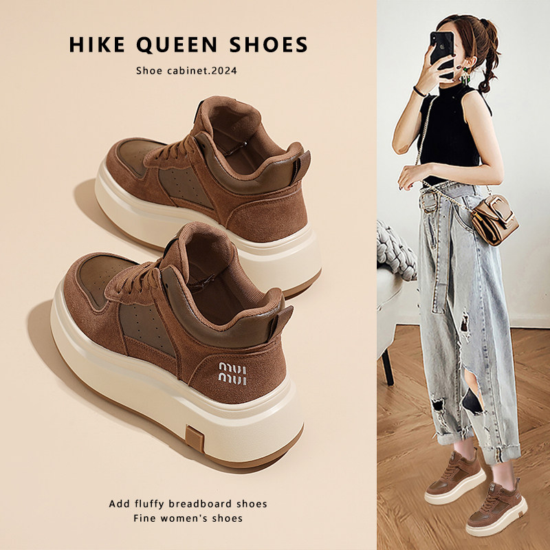 复古高帮棉鞋女2025新款秋冬季加绒真皮厚底松糕增高运动休闲板鞋