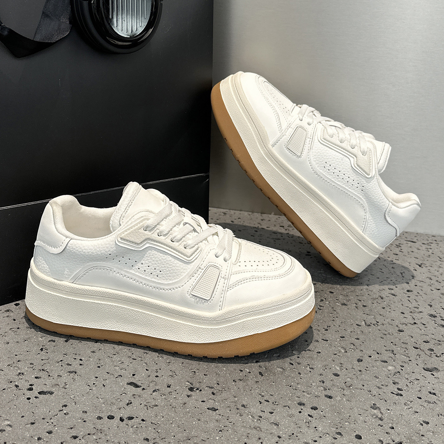 厚底增高小白鞋女2026春季新款百搭真皮系带舒适软底运动休闲板鞋,女鞋,休闲板鞋,淘宝优惠券,粉丝福利购,淘宝优惠卷