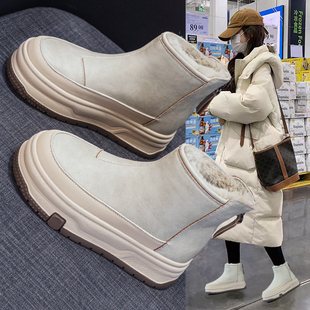 真皮加绒加厚雪地靴女2025新款冬季保暖棉鞋防水防滑厚底松糕短靴