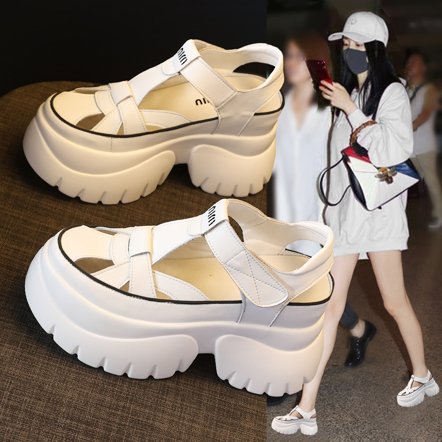 包头罗马凉鞋女外穿2026夏季新款镂空透气巨好看厚底内增高小白鞋