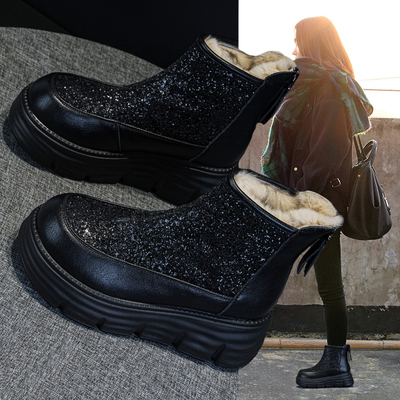 黑色水钻雪地靴女款2025新款冬季