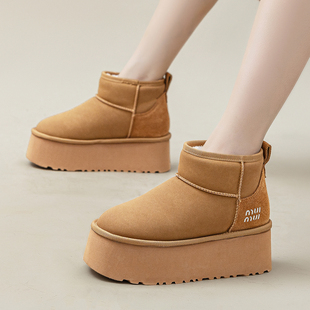真皮内增高雪地靴女2025新款冬季加绒加厚防水防滑厚底小个子棉鞋