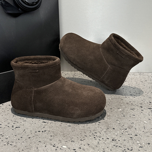 丑萌大头雪地棉靴女2025新款冬季加绒加厚保暖复古平底马丁靴短靴