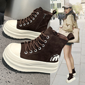 厚底松糕高帮板鞋 秋冬真皮复古小个子增高运动休闲短靴 女2025新款