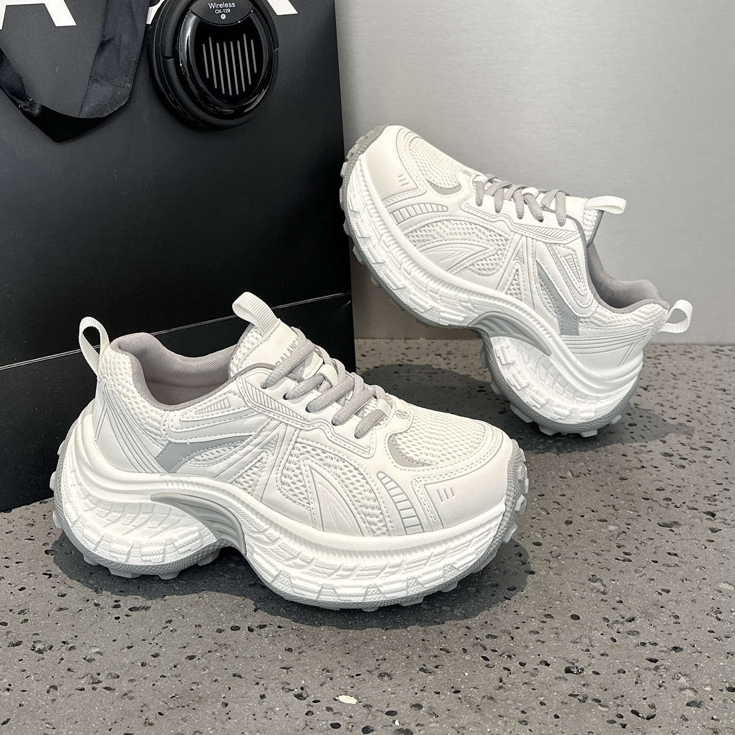 真皮网面老爹鞋女2026春季新款百搭白鞋厚底小个子增高运动休闲鞋,女鞋,时尚休闲鞋,淘宝优惠券,粉丝福利购,淘宝优惠卷