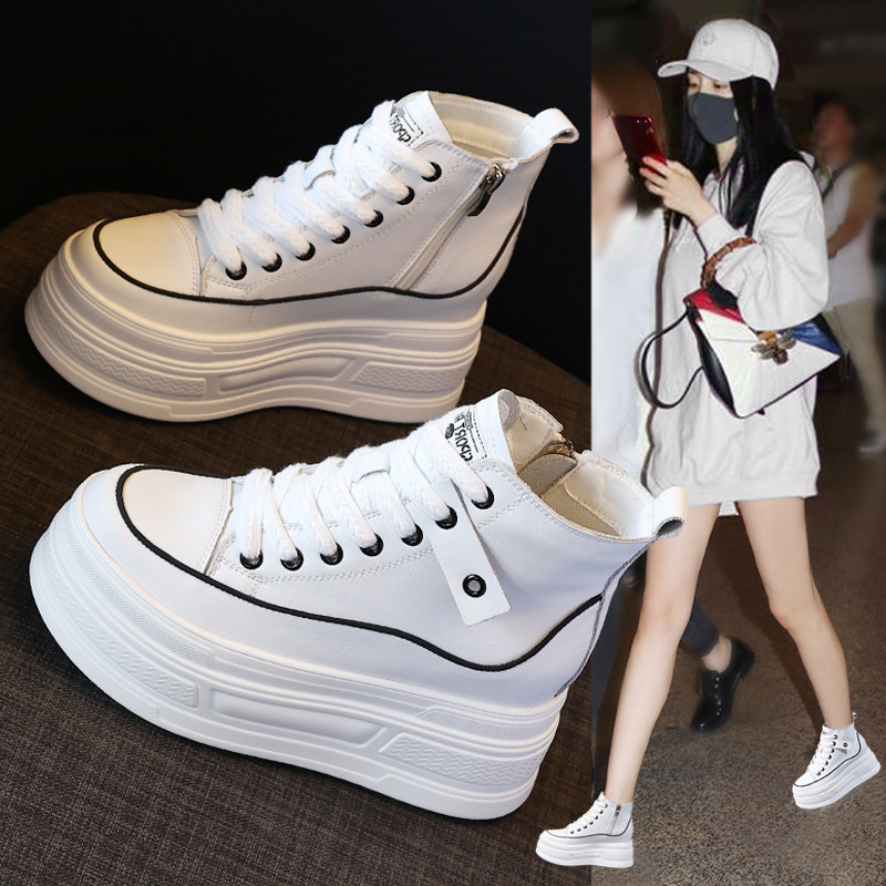 真皮高帮小白鞋女春秋2025新款爆款内增高马丁靴厚底运动休闲板鞋