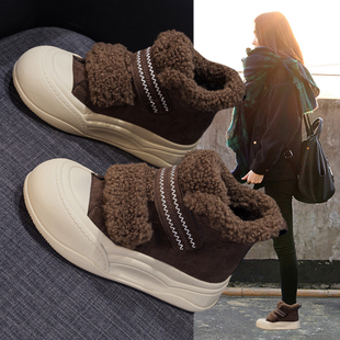 魔术贴雪地靴女2025新款厚底内增高大头鞋子冬季加绒加厚保暖棉鞋