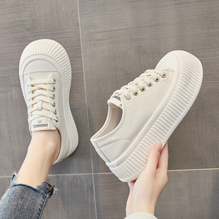 真皮小白鞋女2026春季新款百搭厚底松糕增高饼干板鞋休闲爆款鞋子