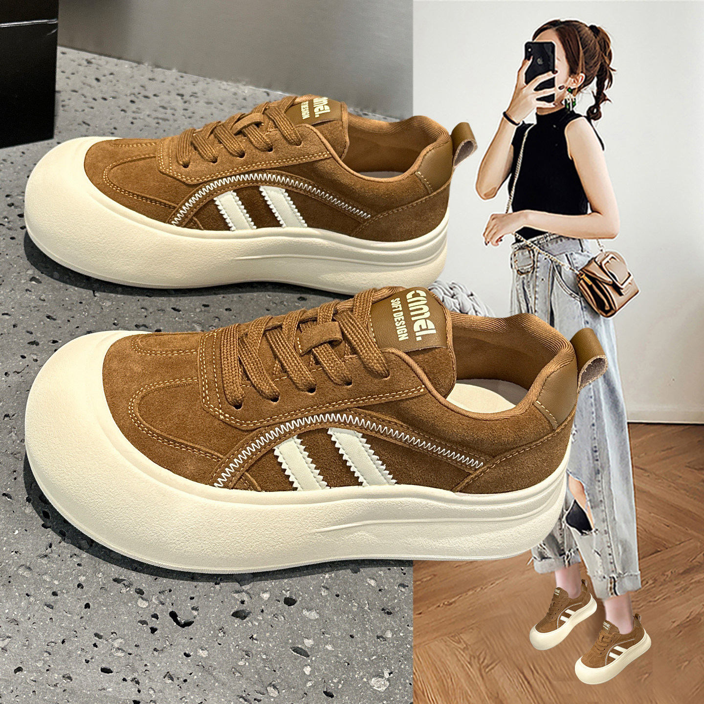 复古厚底板鞋女2025新款爆款秋季鞋子超火巨好看百搭丑萌大头单鞋,女鞋,休闲板鞋,淘宝优惠券,粉丝福利购,淘宝优惠卷