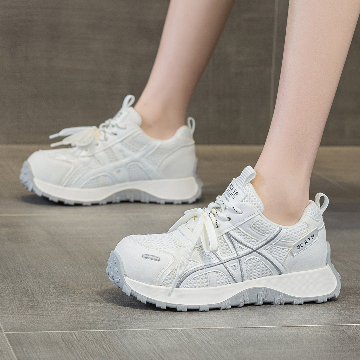 真皮网面德训鞋女2026春季新款百搭小白鞋厚底双鞋带运动休闲女鞋,女鞋,德训鞋,淘宝优惠券,粉丝福利购,淘宝优惠卷