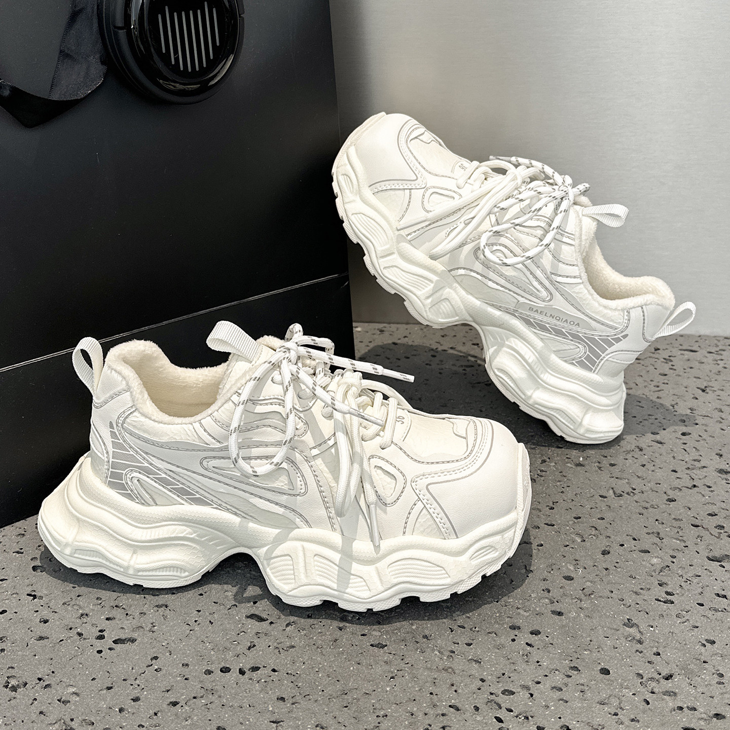 欧洲站双鞋带老爹鞋女2025新款秋冬加绒小白鞋厚底增高运动休闲鞋,女鞋,时尚休闲鞋,淘宝优惠券,粉丝福利购,淘宝优惠卷