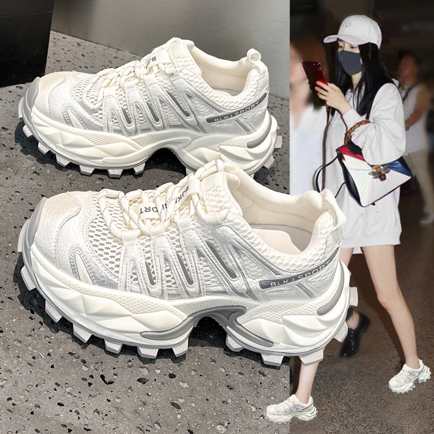 巨好看厚底老爹鞋女2026夏季新款网面透气增高轻便休闲运动小白鞋