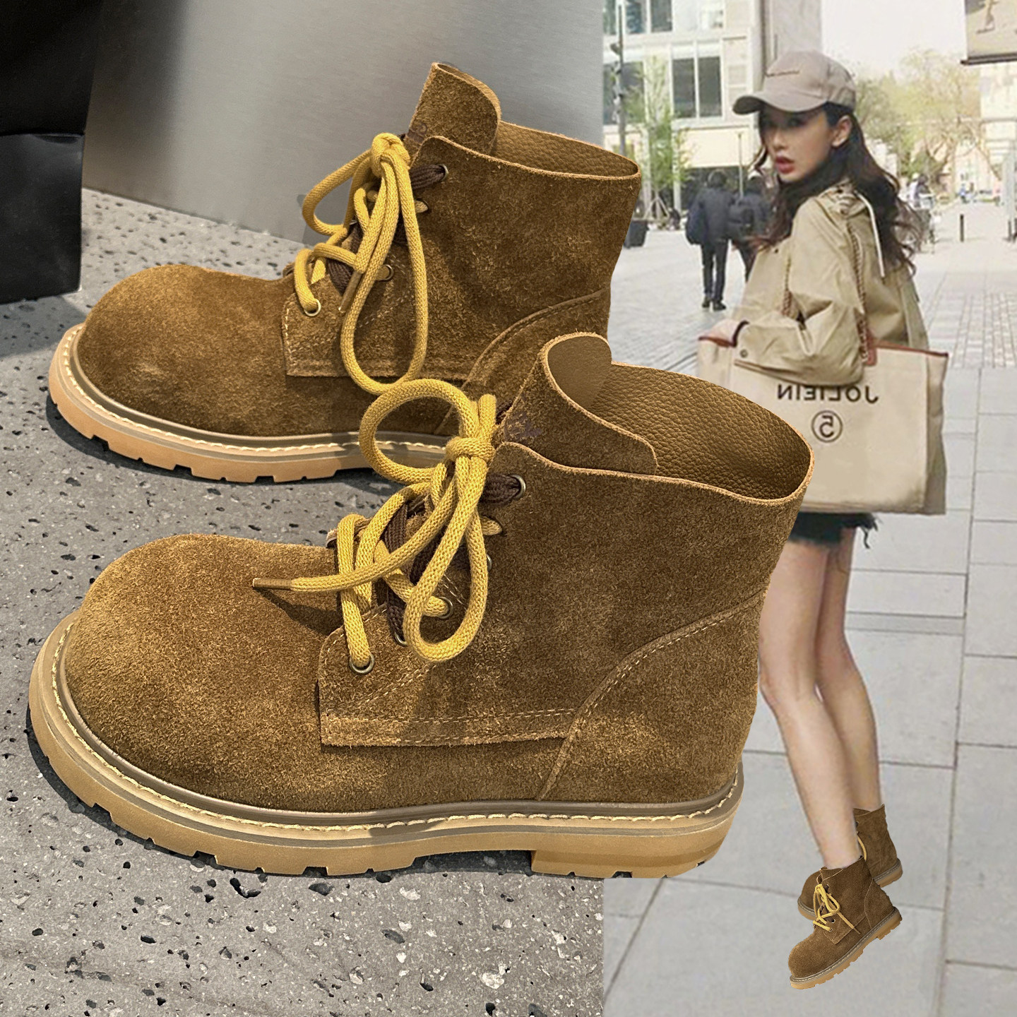 磨砂皮马丁靴女春秋款2025新款英伦风复古超火软底巨好看大头短靴,女鞋,马丁靴,淘宝优惠券,粉丝福利购,淘宝优惠卷