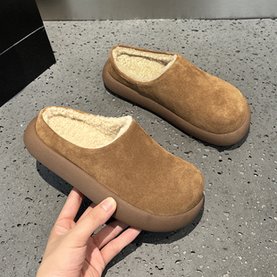 巨好看半拖鞋女外穿2025新款冬季加绒超火勃肯鞋厚底保暖雪地棉靴