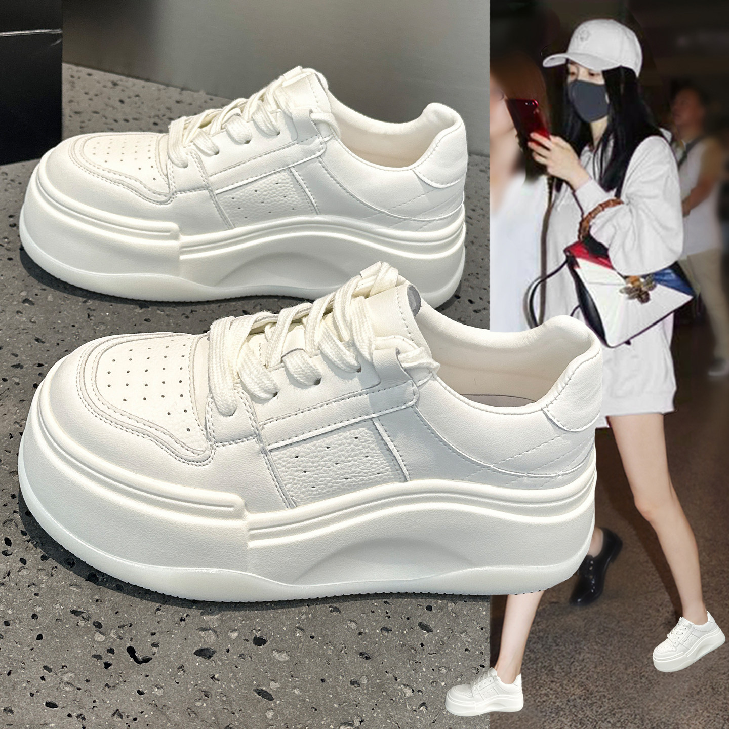 真皮厚底小白鞋女款2026春季新款女单鞋百搭厚底松糕增高休闲板鞋,女鞋,时尚休闲鞋,淘宝优惠券,粉丝福利购,淘宝优惠卷