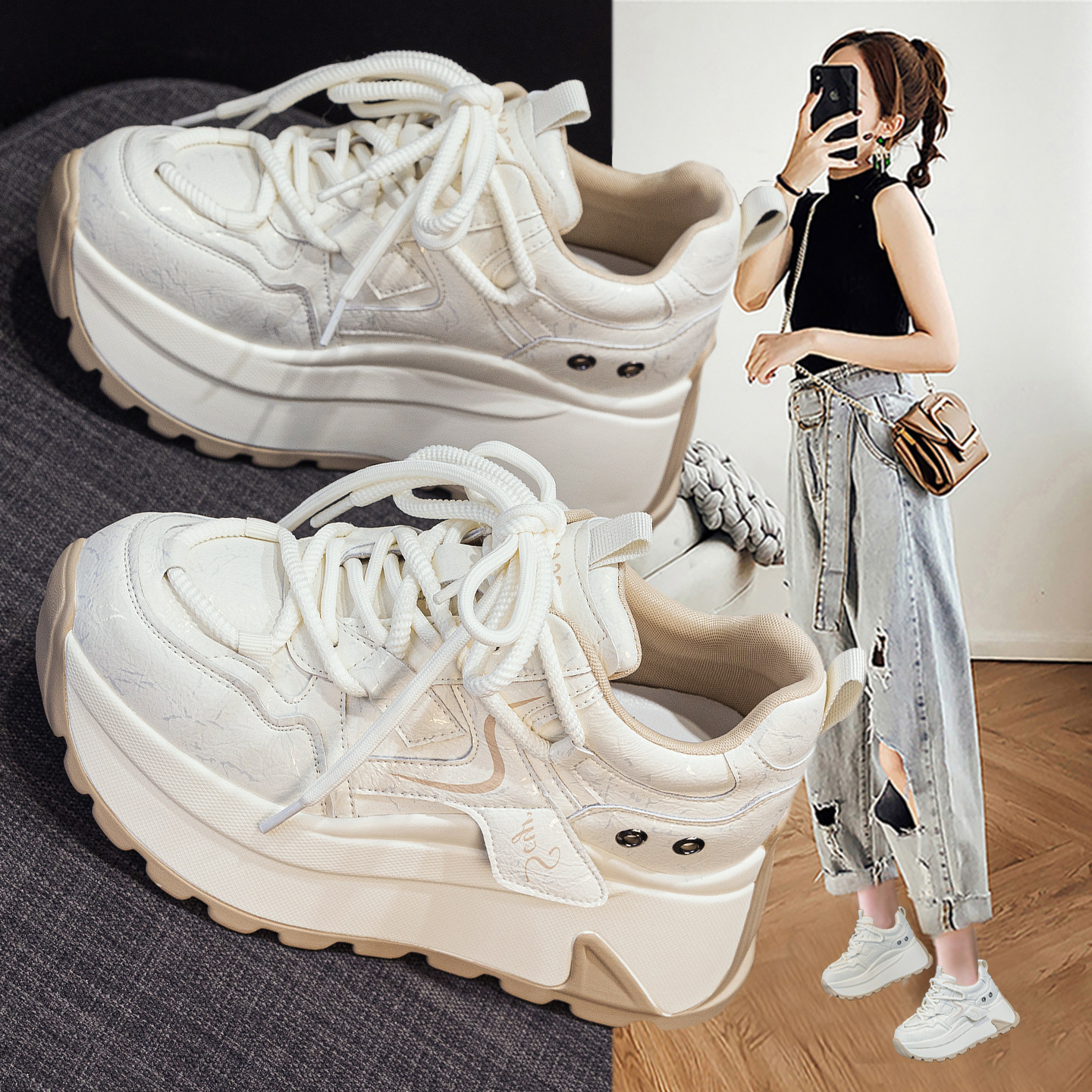 欧洲站超火阿甘鞋女2025新款秋冬加绒小白鞋内增高运动休闲老爹鞋,女鞋,时尚休闲鞋,淘宝优惠券,粉丝福利购,淘宝优惠卷