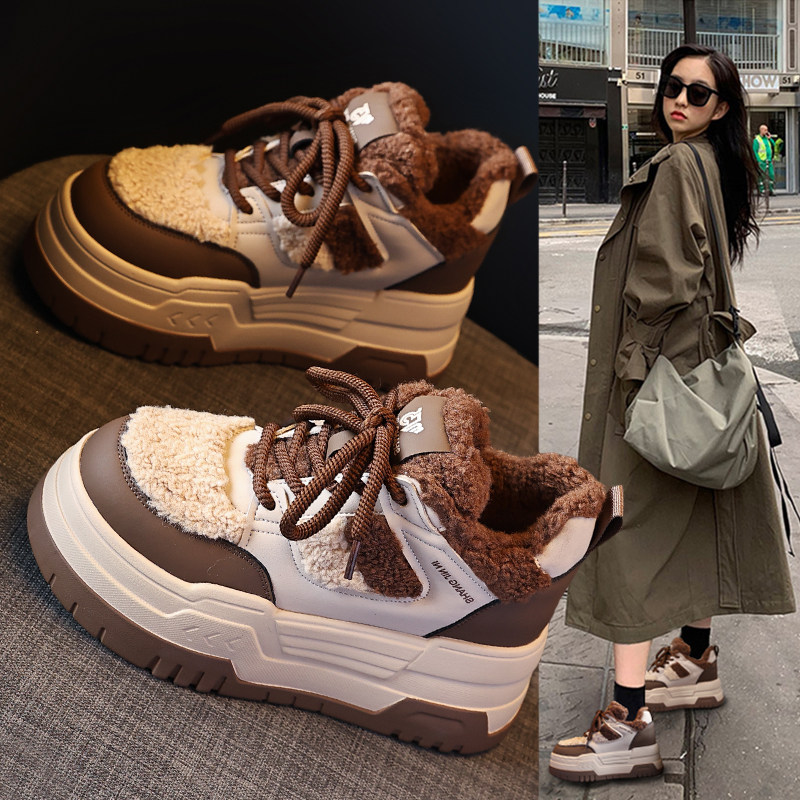 内增高女鞋2025爆款新款冬季加绒毛毛棉鞋厚底小个子休闲运动板鞋,女鞋,时尚休闲鞋,淘宝优惠券,粉丝福利购,淘宝优惠卷