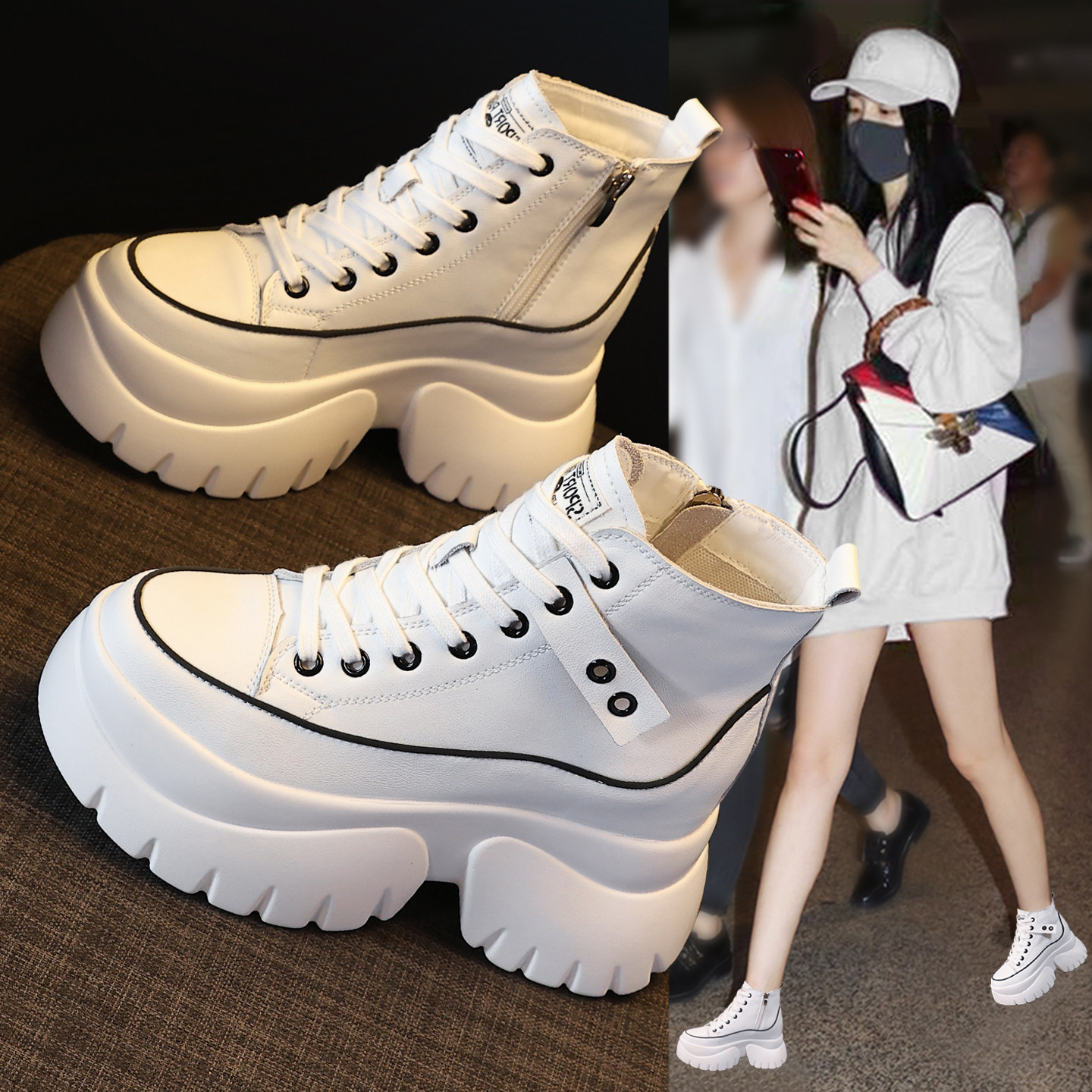 白色内增高短靴女2025新款秋冬季