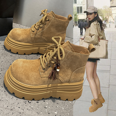 真皮厚底马丁靴女春秋季2025新款